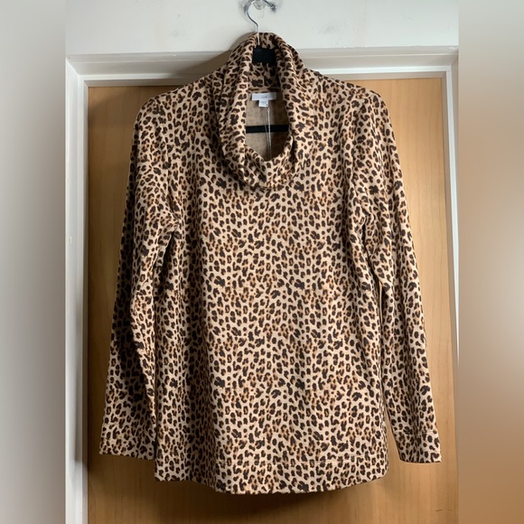 JJill Brown Leopard Cowl Neck Sweater.     Size-Small. Classic Casual Chic - Picture 3 of 4